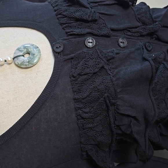 Anthropologie Sparrow Ruffle Front Cotton Cardigan in Charcoal Black EUC - M - Picture 2 of 8